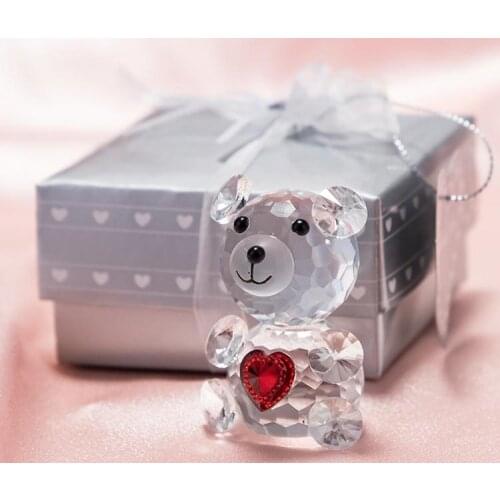 50pcs Crystal Bear Baby Shower Wedding Favors Boy Girl Baptism Party Gifts Newborn Baby Gift Box Wholesale SN2959