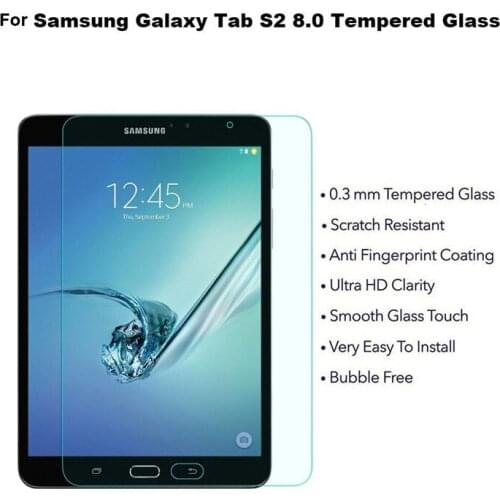 50pcs/lot Free DHL Tempered Glass For Samsung Galaxy Tab S2 8.0 T710 T715 0.3mm Clear Screen Protector Tablet Protective Film