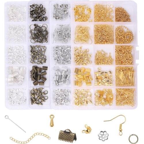 Alloy Accessories Jewelry Findings Set =Open Jump Rings Lobster Clasp Earring Hook Clip Buckle DIY Jewelry Making Supplies Kit