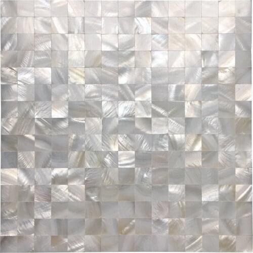 White Square Seamless Mosaic Backspalsh Pearl Shell Tile for Bathroom Kitchen Pool Mesh Backing 10 Panels 9.6 Sq.Ft