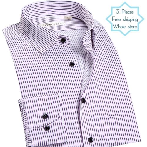 DEEPOCEAN shirt mens long-sleeved ice silk striped wrinkle-resistant business casual slim-fit mens work clothes shirt
