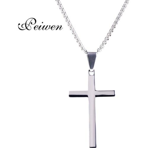 Jesus Cross Pendant Necklace for Men Women Stainless Steel Box Chains Christian Crucifix Silver Color Lucky Prayer Jewelry Gift
