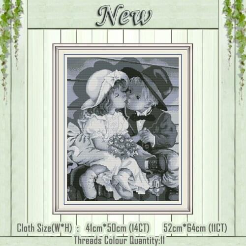 Childhood kiss girl boy love diy painting counted print on the canvas DMC 11CT 14CT kits Cross Stitch embroidery needlework Sets