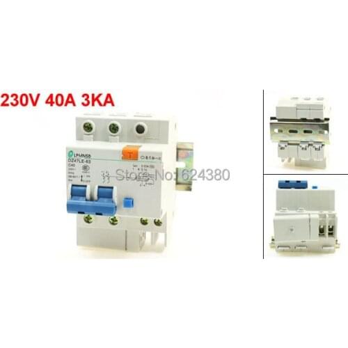 DZ47LE-63 C40 AC 230V 220V 40A 2P 2 Poles 3kA Household Miniature Earth Leakage Circuit Breaker Overload Protection + Lead Rail