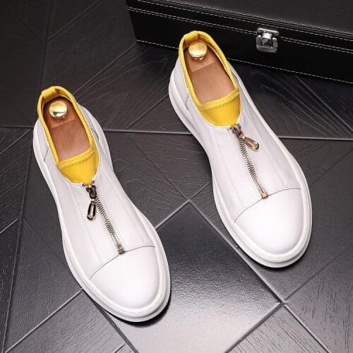 ERRFC Luxury Mens White Leisure Shoes Fashion Designer Front Zip Man Casual Comfort Shoes For Show Chic Vogue Party Shoes 38-43