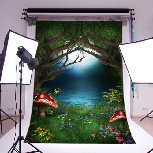 Photography Backdrops Dreamy Fairy Tale Forest Flower Grass Field Mushroom Nature Photo Background