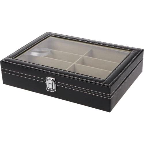 8 Slots Eyeglasses Sunglasses Faux Leather Storage Organizer Display Case Box