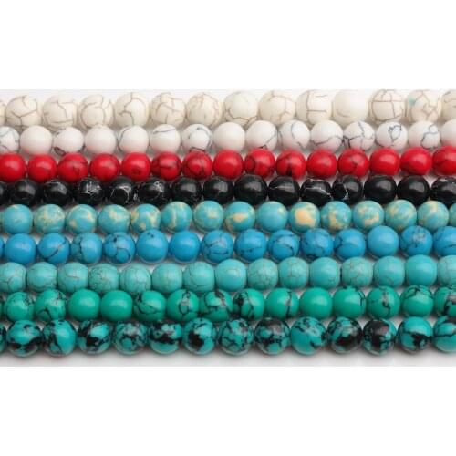 Smooth Natural Stone white Blue gules black Turquoises Round Loose Beads 15" Strand 4 6 8 10 12 MM Pick Size For Jewelry Making