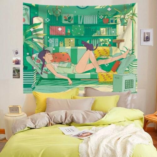 Polyester Tapestry Kawaii Decor Wall Hanging Tapiz Wall Cloth Anime Girls Tapestri Wall Carpet For Sofa Bedroom Dorm Covering