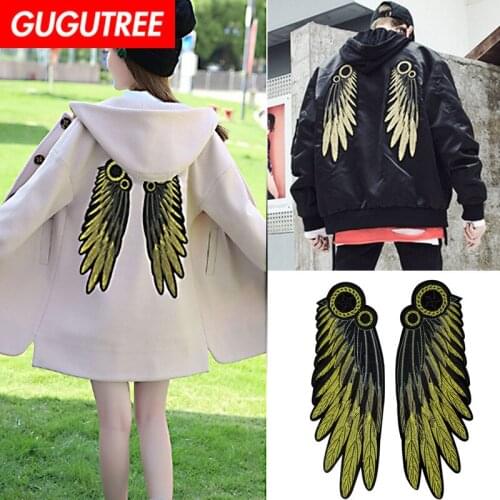 GUGUTREE embroidery big wings patches feather patches badges applique patches for clothing YYX-19121025