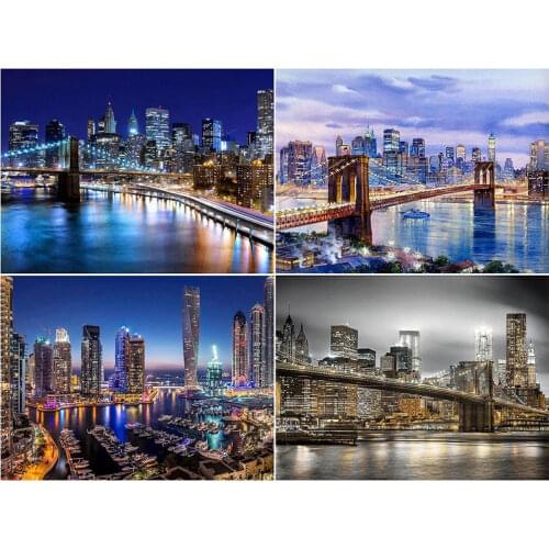 FIYO 5D DIY Diamond Painting City Night Scenery Full Square Diamond Embroidery Building Landscape Rhinestone Mosaic Wall Decor