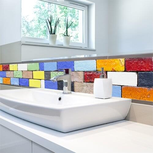 Colorful 3D Brick Wall Tile Floor Sticker Creative PVC Waterproof Wall Stickers Kitchen Bathroom Decoration Waist Line Art Mural