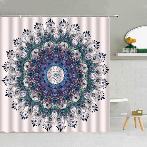 Creative Color Mandala Feather Pattern Shower Curtain Fabric High Quality Bathroom Supplies 3D Printing With Hook Cloth Curtains