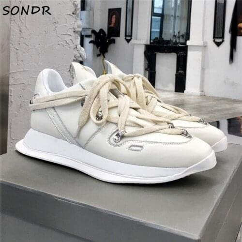 Fashion Lace Up White Casual Shoes Woman 2021 Design Thick Sole Cross-tied Sneakers Cow Leather Platform Womens Vulcanize Shoes