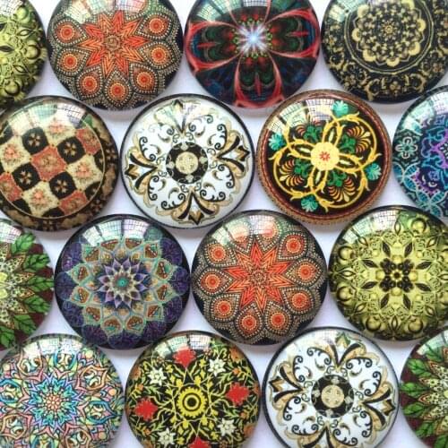 ZEROUP 12mm 20mm Round Photo Glass Cabochon Mixed Pattern Fit Cameo Base Setting for Jewelry Flatback TP-409