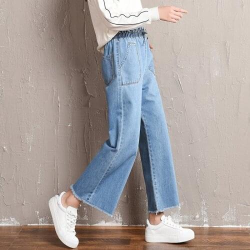 Best Seller 2019 New Elastic Waist Jeans Loose Ankle-Length Pants Fashion Womens Clothing Pants Sweet High Waist Jeans Student