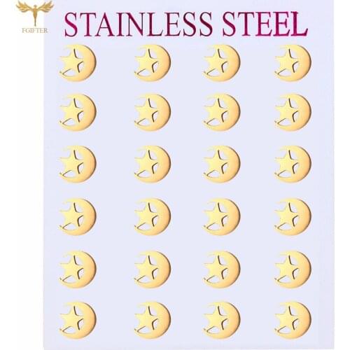Moon Star Mini Small Earrings Couple Earrings Golden Stainless Steel Jewelry Sweet Fashion Womens Ear Accessories Wholesale