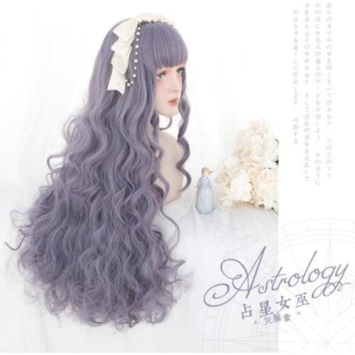 Kawaii Gray Purple Lolita Wig Harajuku Fairy Cosplay Sweet Bangs Curly Long Adult Witch Party Girls Hair