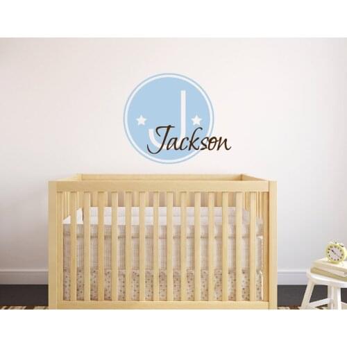 Customize Name Smile Face With Initial Wall Stickers For Kids Rooms Boy Bedroom Decoration Murals Decals Vinyl Home Decor S-334