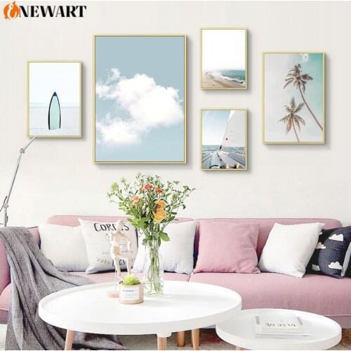 Nordic Seascape Canvas Painting for Living Room Wall Art Poster Print Light Blue Sky Decoration Poster Modern Style Home Decor