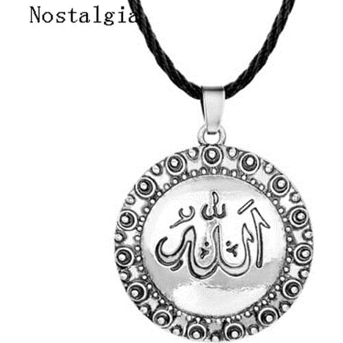 Nostalgia Religious Jewelry Round Muslim Shahada Islam Allah Pendant Necklace Arabic Letter Necklaces Men Followe Best Gift