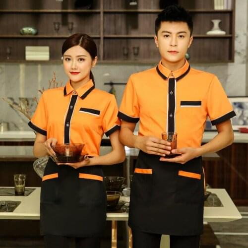 Hotel Restaurant Work Clothes Summer Womens Short-sleeved Overalls Jacket Uniform Coffee Shop Waiter Fast Food Shop Shirt H2326