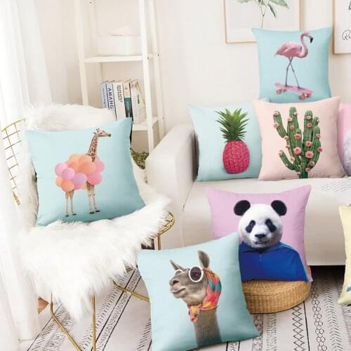 Advertising Creative Poster Fresh Animal Printed Cushion Decorative Pillow Home Decor Sofa Throw Pillow 45*45cm Almofadas 45*45