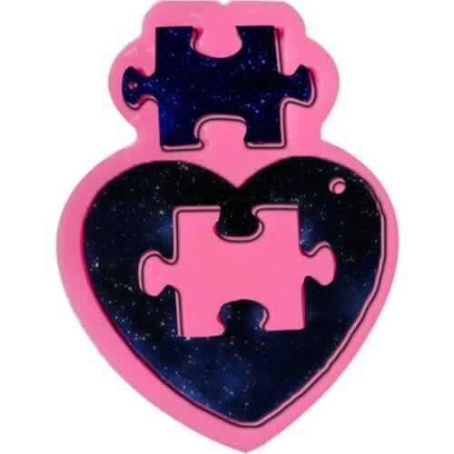 DIY Autistic Love Puzzle Pendant Keychain Silicone Mold Heart Jigsaw Puzzle Mold L4ME