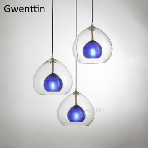Nordic Modern Blue Glass Pendant Light Kitchen Hanging Lamps Dining Room Lights Industrial Lamp Art Deco Home Lighting Fixtures