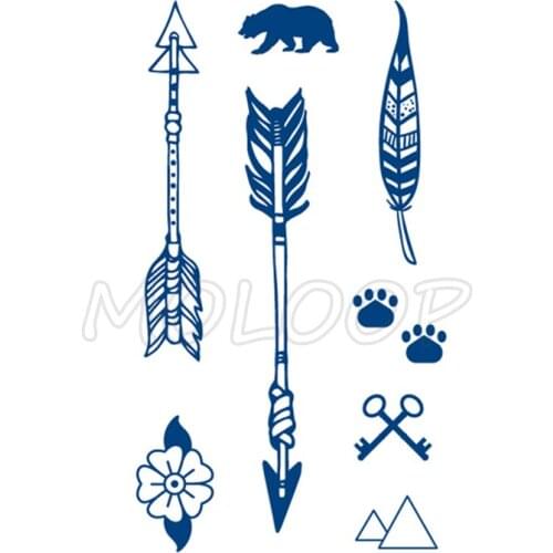 Juice Tattoo Sticker Bear Feather Arrow Key Waterproof Temporary Makeup Fake Tattoos for Woman Men Art Lasting To 5 -15 Days