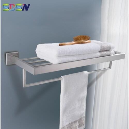 Bathroom Towel Rack SDSN Brushed Bath Towel Holder 304 Stainless Steel Bathroom Accessories Towel Shelf Black Bath Towel Racks