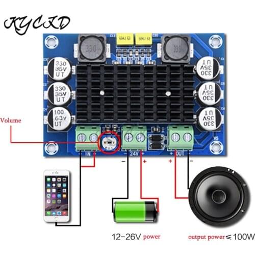 TPA3116D2 XH-M542 100W Mono Amplifier Board Digital Power Audio AMP DC 12-24V 3A Sound Speaker System