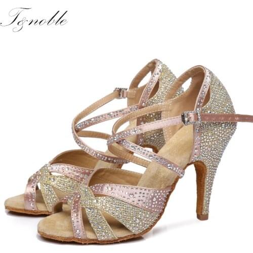 Sneakers Dance Shoes Women Latine Party Gold Sandals Satin Shining Crystal Rhinestones Soft Bottom Summer High Heels 5-10cm L388