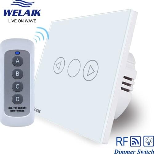 WELAIK UK RF 433MHZ Wall-Touch Switch-Crystal Glass-Panel Switch-Remote control-Dimming Touch-Switch Smart-Switch B1913TGWR01