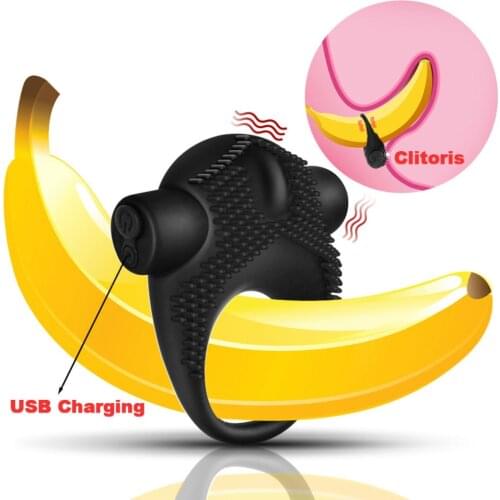 Delayed Ejaculation Penis Ring Vibrator Studs USB Charging Silicone Cock Ring Vibrating On Dick For Sex For Men Cockring