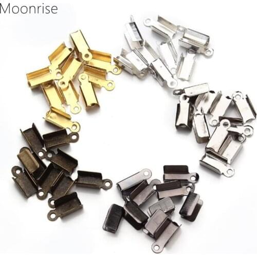 100Pcs Leather End Clasps Caps Silver/Gold/ Bronze Fold Over Crimp Cord Ends Connector fastener For Jewelry Making Accessories