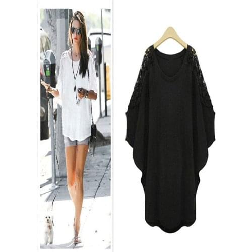 2020 Cotton Lace Broadcloth Unicorn Tumblr New Korean Free Shipping T-shirt Female Loose Large Size Bat Sleeve Top