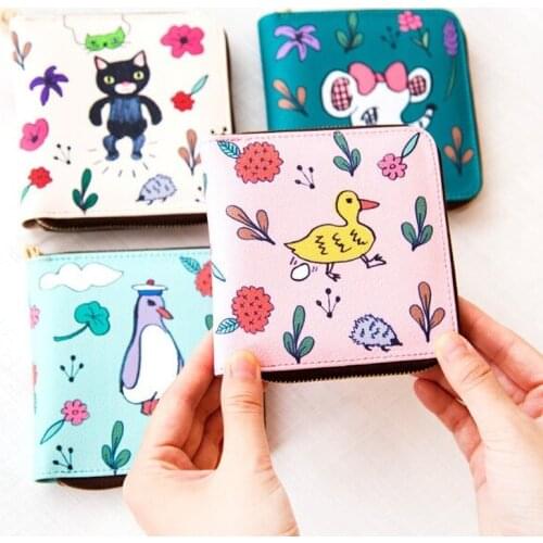 1PC Wallet Female Japanese Student Hand-Painted Wallet Multifunctional Flower World Literary And Fresh Coin Purse PU Leather