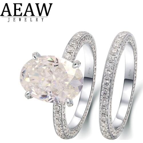 Oval Brilliant Cut 4.0carat D Color VVS1 Moissanite Engagement Ring Set Fine Ring Gift for Women 14K White Real Gold