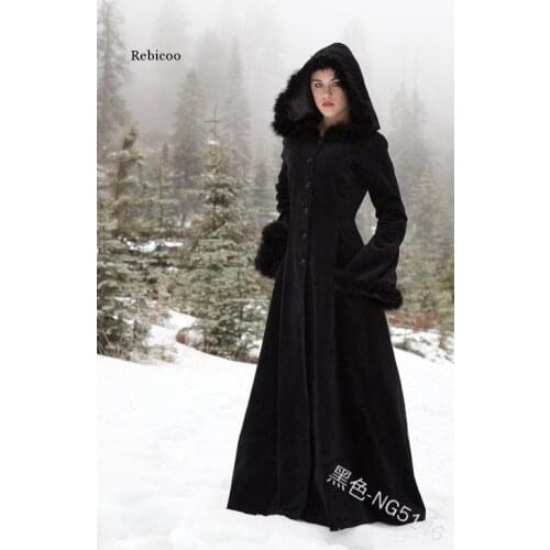 Women Hooded Vintage Retro Casual Solid Color Winter Coat Fur Slim New Fashion Lady Long Wool Coats