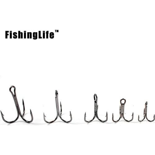 10Pcs/lot 2# 4# 6# 8# 10# Black Fishing Hook High Carbon Steel Treble Overturned Hooks Fishing Tackle Round Bend Treble For Bass