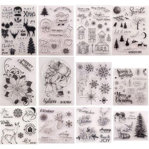 12 Sets Christmas Flower Silicone Clear Seal Stamp DIY Scrapbooking Emboss Photo Dropship