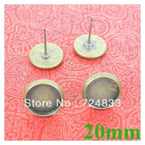 20mm Vintage Antique Bronze Plated Round Bezel Tray Stud Earrings Settings Blank Bases DIY Resin Dome Jewelry Making Wholesale