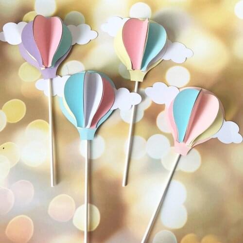 20CM Solid Color Cloud hot air balloon Cake Topper Kids Birthday Cake Flags Cupcake Decor Baby Shower Girl Cake Decoration