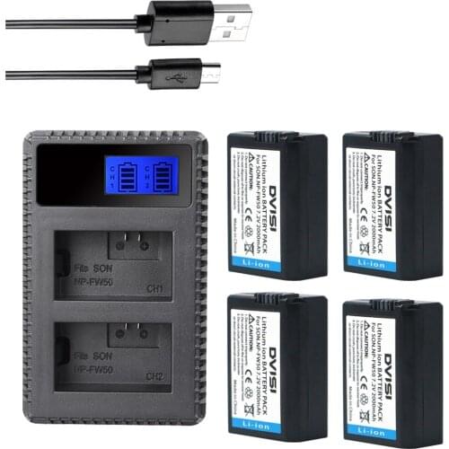 4p NP-FW50 NP FW50 Battery+LCD USB Dual Charger for Sony A6000 5100 a3000 a35 A55 a7s II alpha 55 alpha 7 A72 A7R Nex7 NE Camera