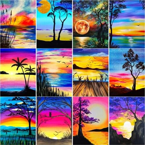 5D DIY Diamond Painting Sunset Diamond Embroidery Sea View Cross Stitch Crafts Full Square Round Drill Home Decor Manual Gift