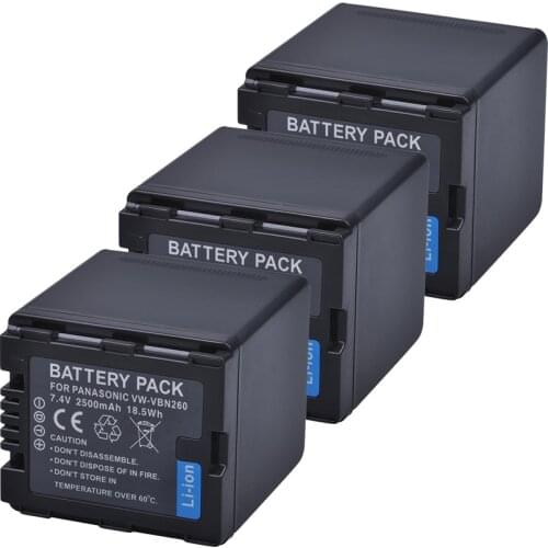 Tectra 3PCS/PACK VW-VBN260 Battery for Panasonic HC-X800 HC-X900 HC-X900M HC-X910 HC-X920 HC-X920M HDC-HS900 HDC-SD800 HDC-SD900