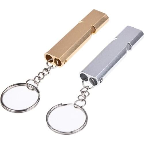 Emergency Survival Whistle Keychain Aerial Aluminum Alloy Camping Hiking Accessory Tool Double-frequency Gold/Sliver 5.6 x 1 cm