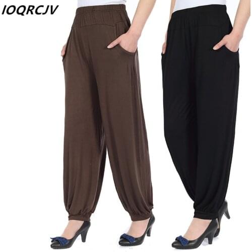 Women Pants Spring Summer Casual Thin High Elastic Waist Modal Cotton Loose Pants Middle Age Bottoms Ladies Solid Trousers