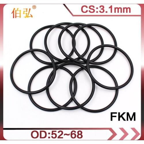 1PC Black FKM Rubber O-rings Seals 3.1mm Thickness OD52/54/55/56/58/60/62/65/68mm ORings Seal Gasket Oil Ring Sealing Washer